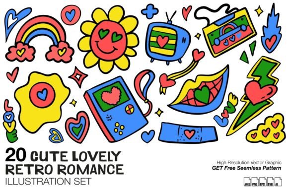 Download Cute Lovely Retro Romance Illustration - Retro romance Collection