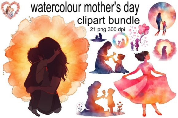 Download Watercolor Mother’s Day Silhouette Png - Silhouette Collection