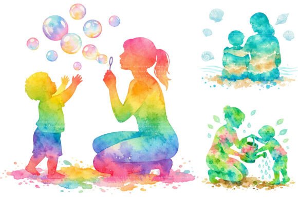 Download Watercolor Mother Child Silhouette PNG - Silhouette Collection