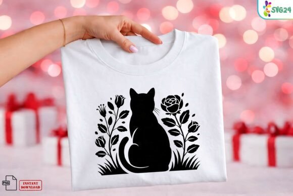 Download Black Cat Floral Silhouette PNG - Silhouette Collection