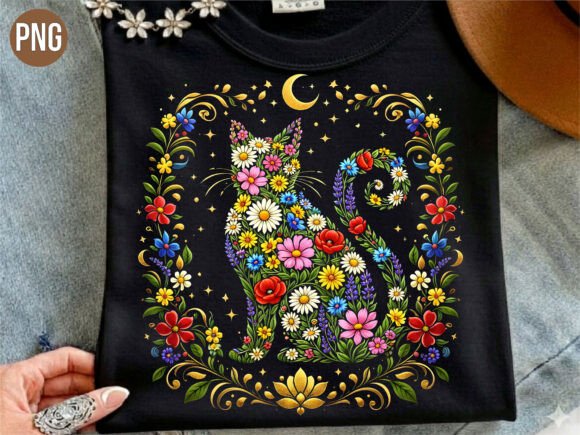 Download Floral Cat Moon Silhouette PNG, CAT PNG - Silhouette Collection