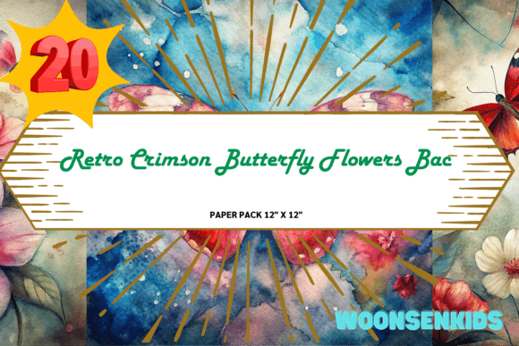 Download New Retro Crimson Butterfly Flowers Background - Premium Resources