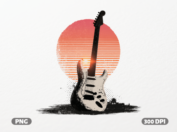 Download Retro Guitar Sunset Silhouette PNG - Silhouette Collection