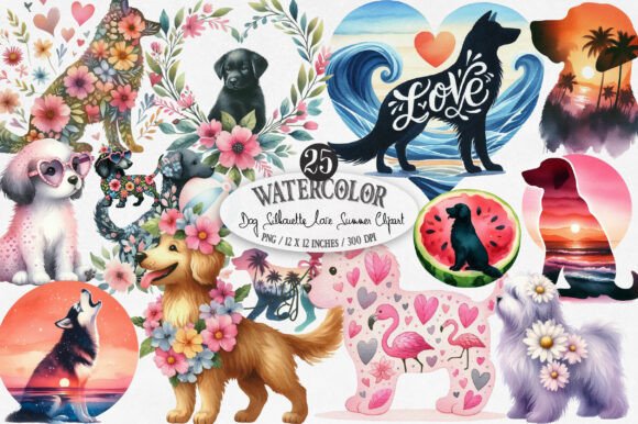 Download Dog Silhouette Love Summer Clipart - Silhouette Collection